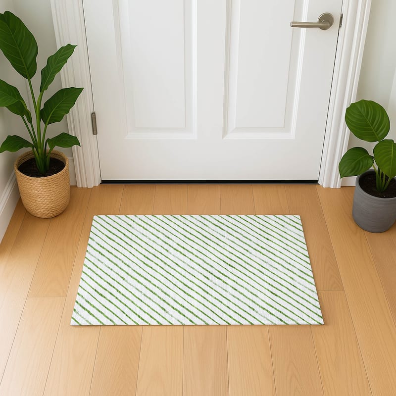 Premium Washable Super Soft Angle Stripe Mayfield Rug - Green - 1'8" x 2'6"