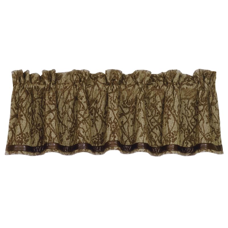 Paseo Road by HiEnd Accents Highland Lodge Olive Brown Jacquard Branches Motif Rustic Cabin Valance, 18"x84"