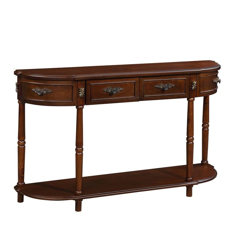 Living Room Hallway Retro Curved Wood Console Table Sofa Table with Shelf and 2 Drawers