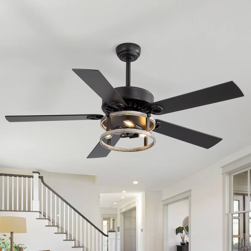 52" Reversible 5-Blade Caged Ceiling Fan with Light and Remote