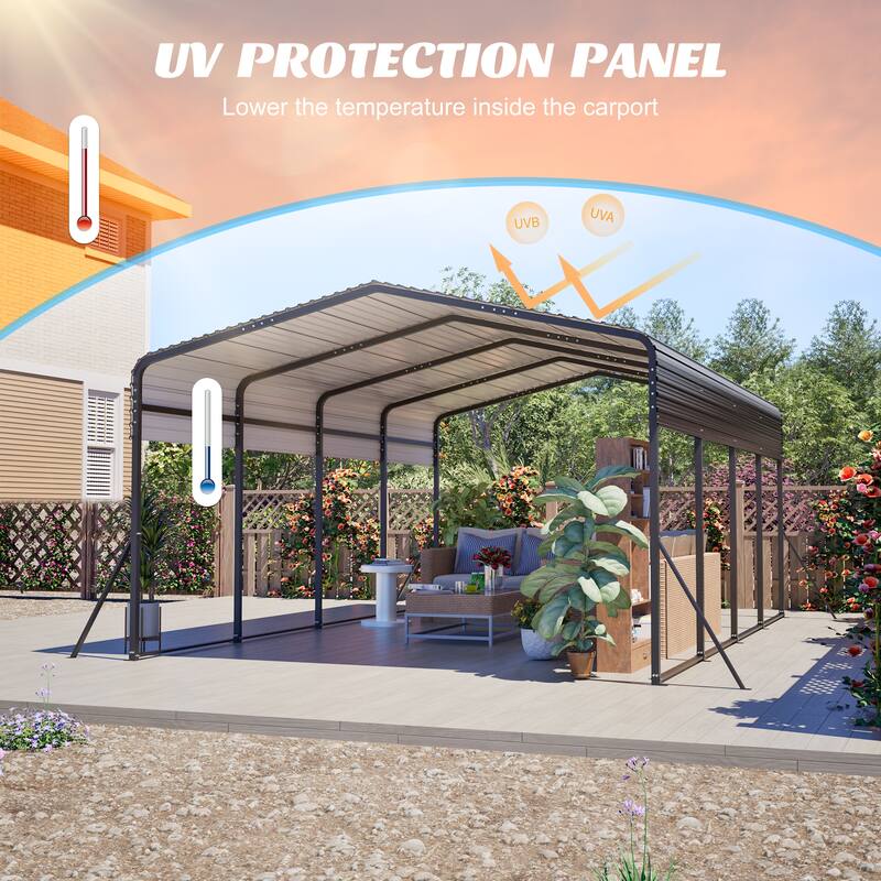GDFStudio - Penman Heavy-duty Galvanized Steel Hardtop Carport with Upgraded Triangle Reinforced Frame for Outdoor Storage