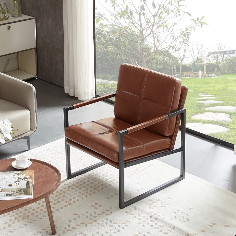 Single PU Leather Dining Chair, Black Metal Frame Modern Arm Chair