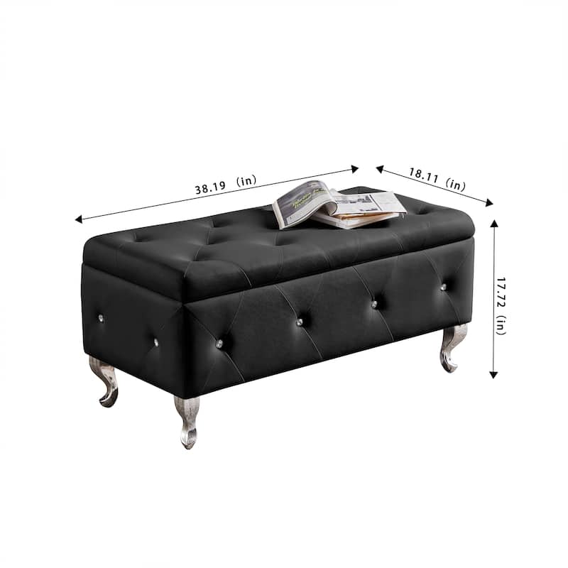PU Tufted Fabric Storage Bench with Flip Top and Sturdy Metal Feet