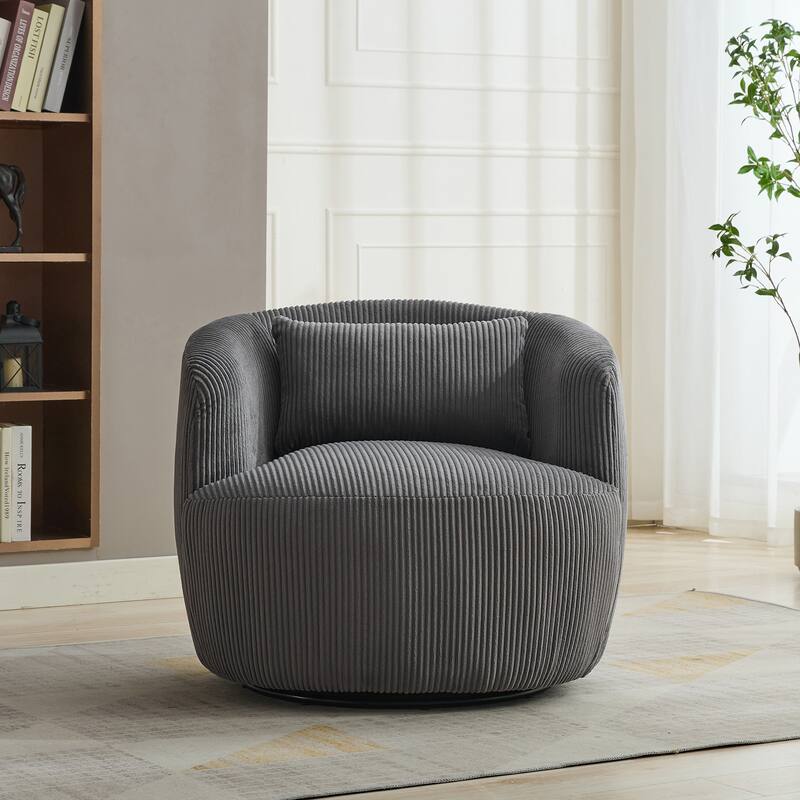 34.25 "Wide Upholstered Corduroy 360° Swivel Barrel Soft Accent Chair with Pillow, Circular Reading Armchair Lounge