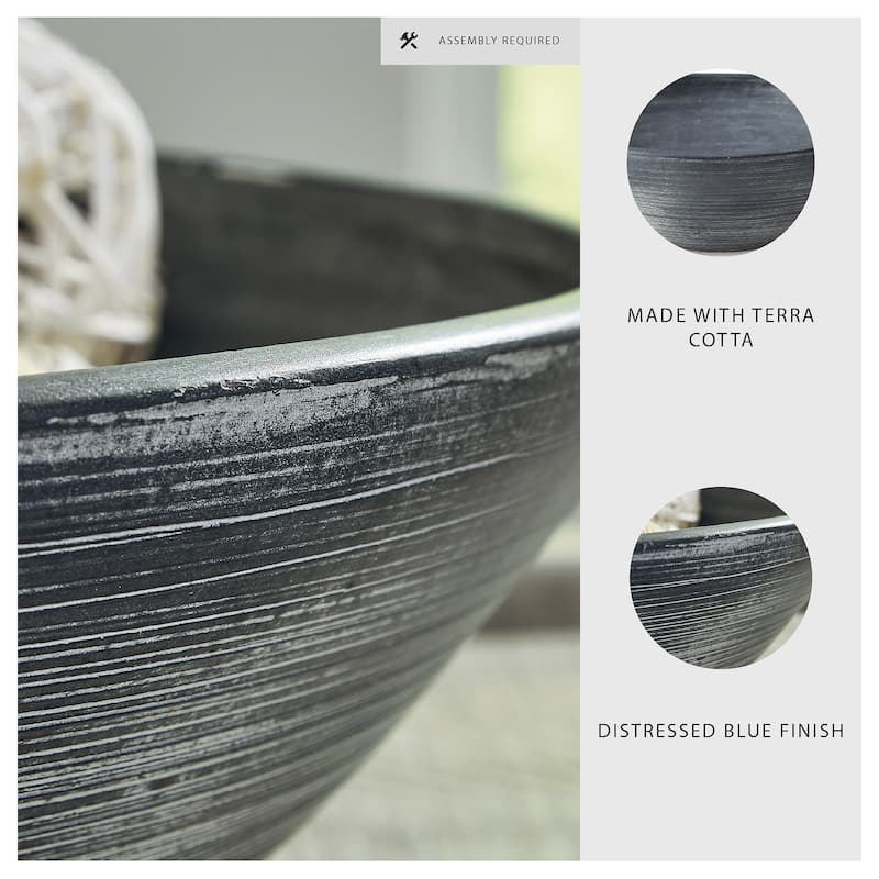 Signature Design by Ashley Meadie Distressed Blue Bowl - 16"W x 16"D x 6"H