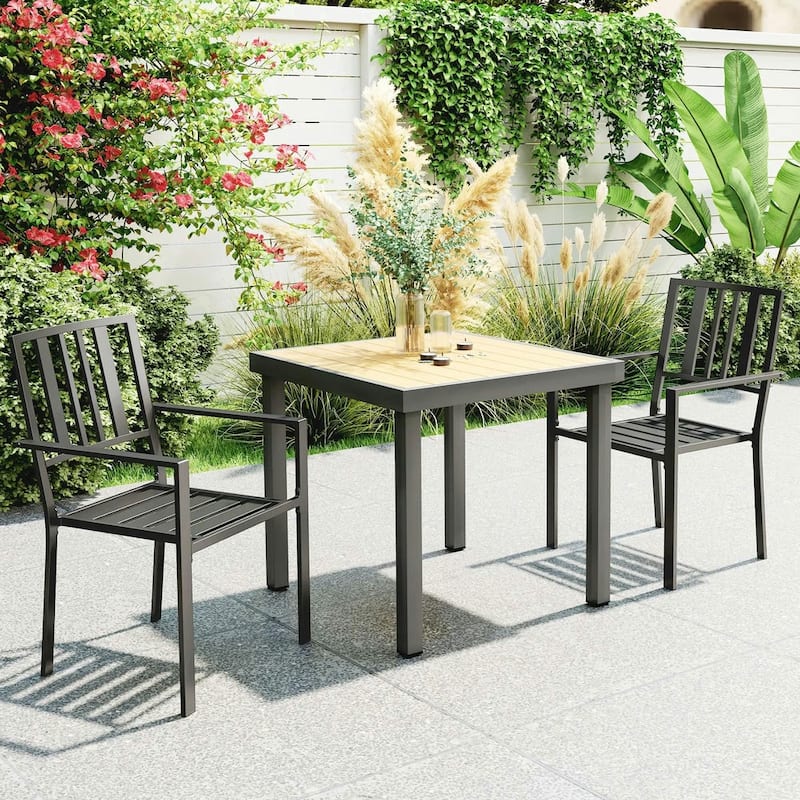 Patio Dining Chairs with Metal Slatted Design
