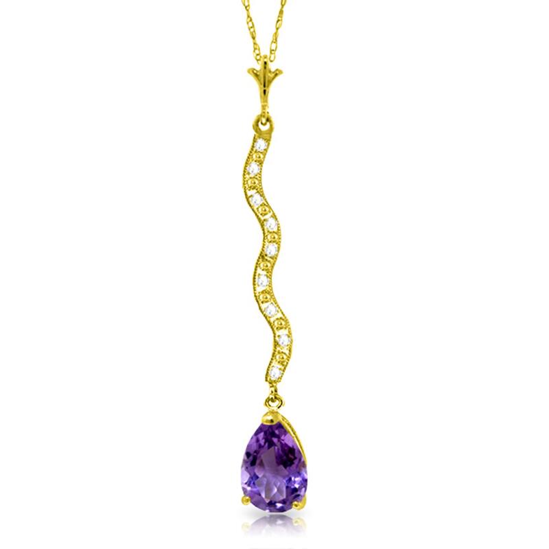 1.79 Carat 14K Solid Gold Elegant Necklace Diamond Amethyst Certified - 16 Inch - Yellow