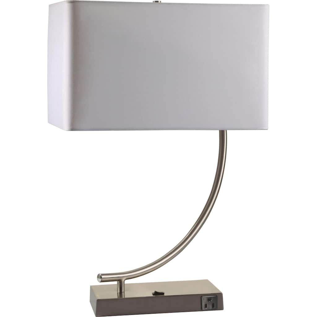 Table Lamp with Outlet, Modern Farmhouse Lamp, Steel Frame & Shade, 68" Cord