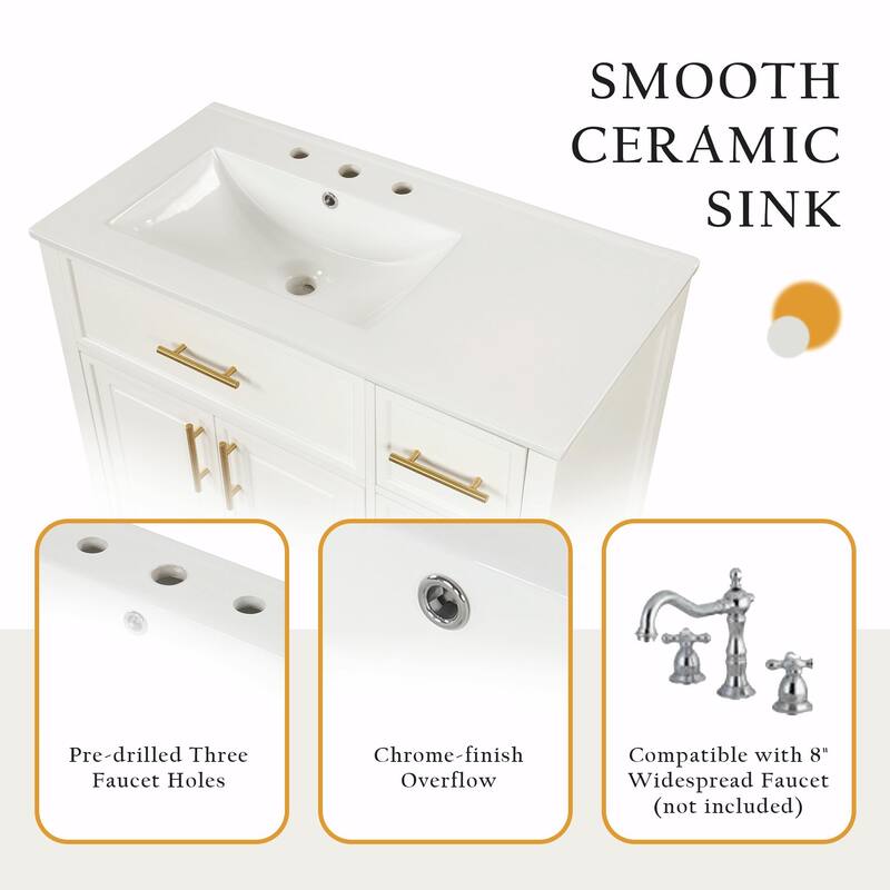 36" Bathroom Vanity with Sink Top, Cabinet with Two Doors and Three Drawers