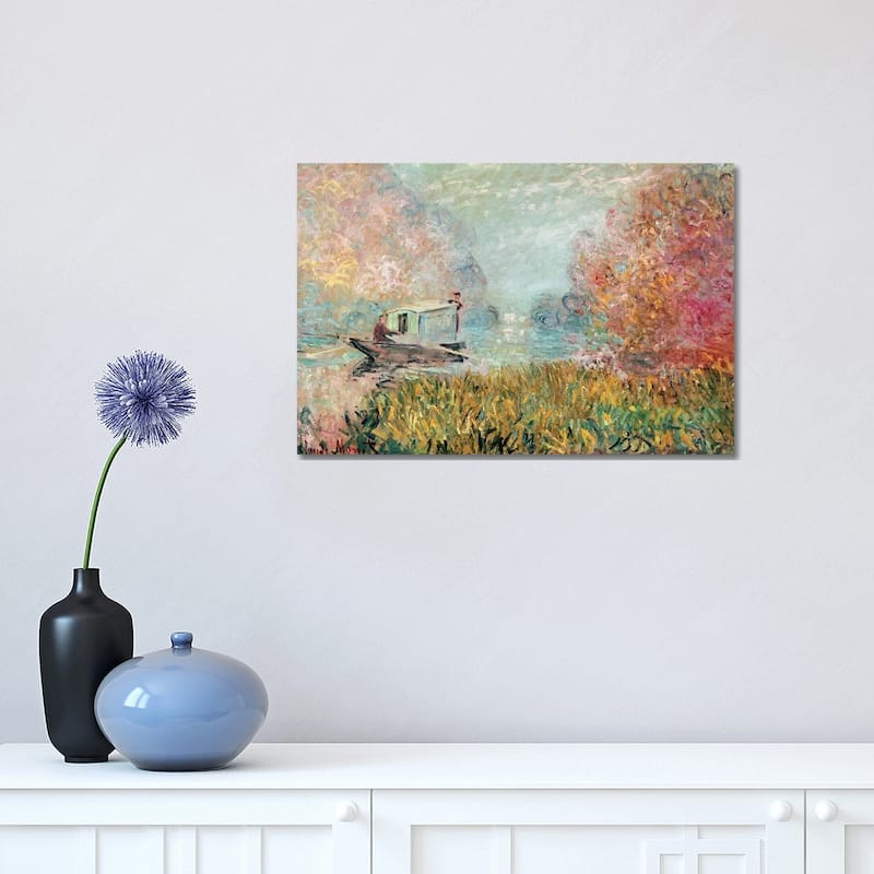 iCanvas "The Boat Studio on the Seine, 1875 " by Claude Monet Canvas Print - 12x18x1.5