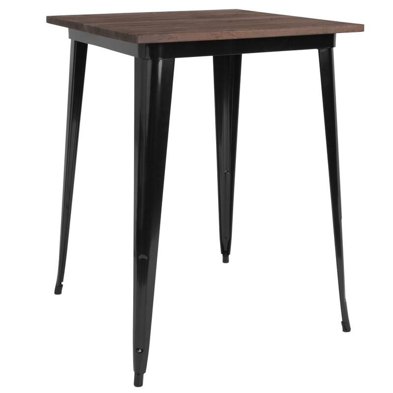 31.5" Square Metal Indoor Bar Height Table with Rustic Wood Top - 31.5"W x 31.5"D x 42"H - 31.5"W x 31.5"D x 42"H