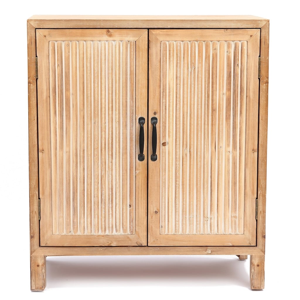 2-Door Wood Storage Cabinet - Natural Finish Accent Cabinet - Home Entryway Organizer