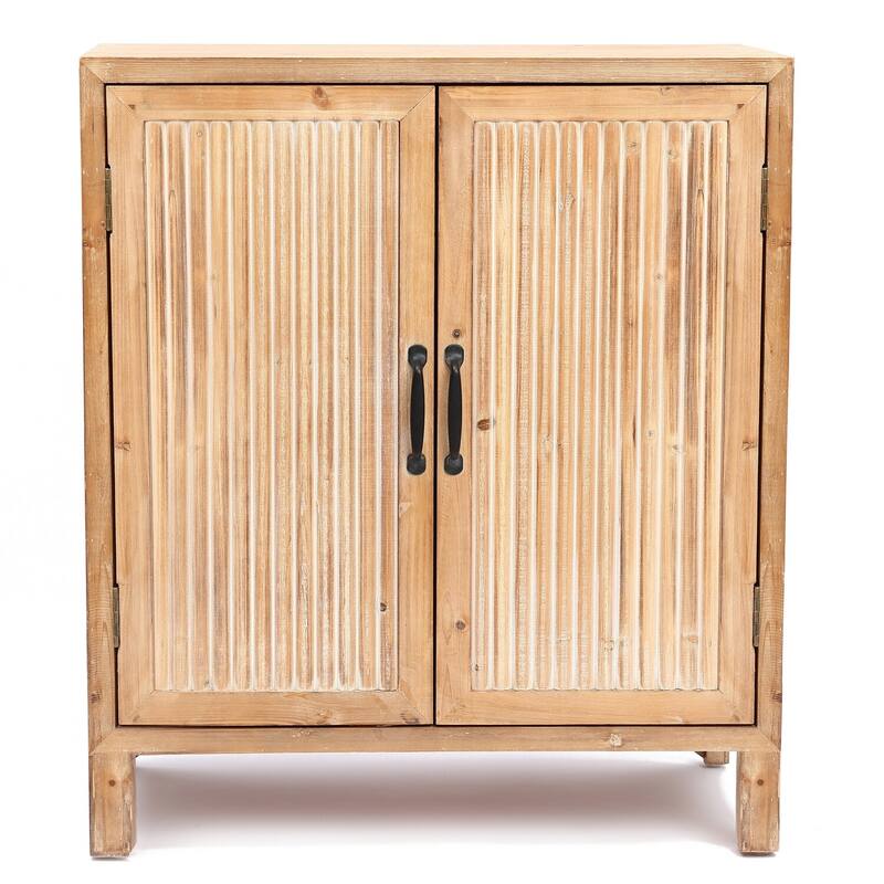 2-Door Wood Storage Cabinet - Natural Finish Accent Cabinet - Home Entryway Organizer