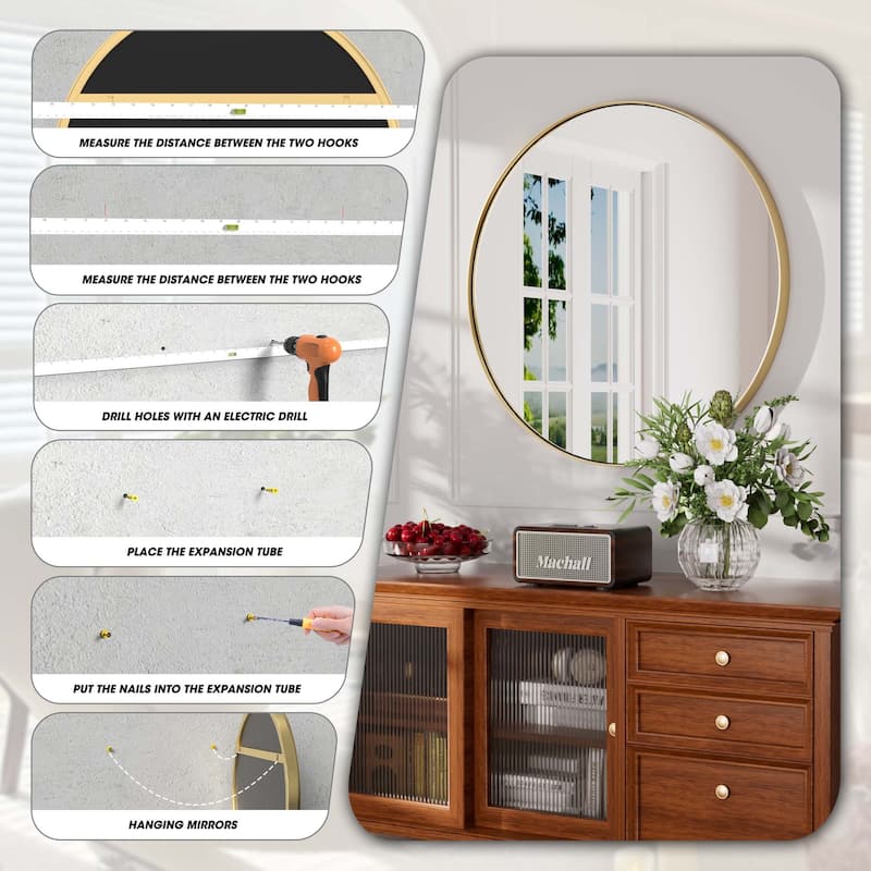 Modern Round Metal Frame Wall Mirror for Bathroom Vanity
