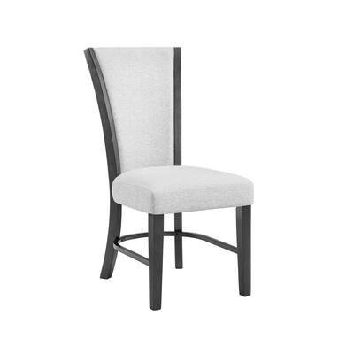 Contemporary Glam Upholstered Dining Side Chair with Padded Seat and Back, Sleek Frame and Dove Grey Fabric Upholstery.