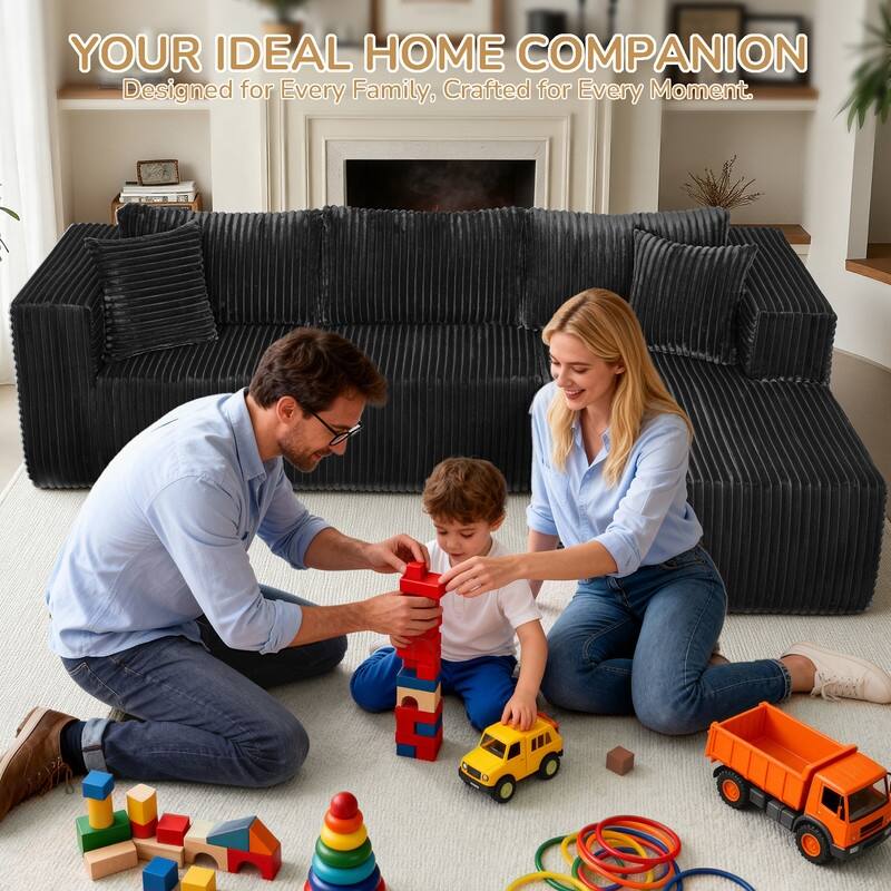 105 in. Wide Square Arm 2-Piece Modern Corduroy Fabric L-Shape Modular Sectional Sofa