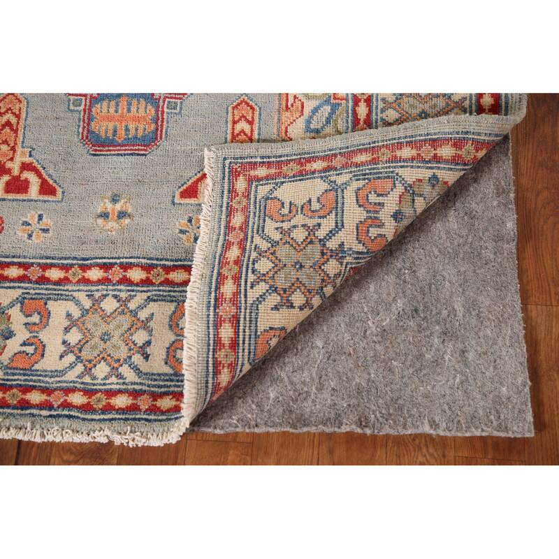 Geometric Kazak Oriental Accent Rug Hand-Knotted Blue Wool Carpet - 3'5"x 4'10"