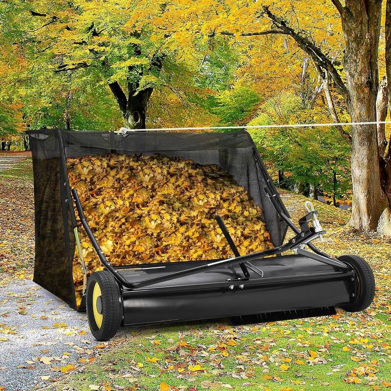 52" 26 Cu.ft Heavy Duty Tow Behind Lawn Sweeper for Leaves, Grass & Debris - Black
