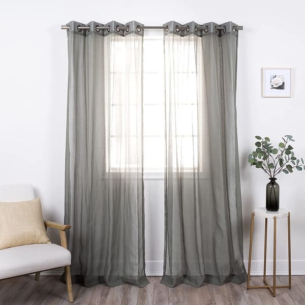 slide 2 of 36, Aurora Home Linen-Textured Semi-Sheer Grommet Curtains 84 - Lichen