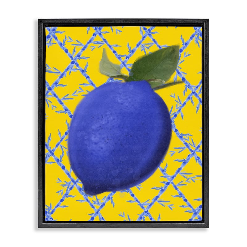Stupell Blue Lemon over Yellow Framed Floater Canvas Wall Art Design By Matthew Piotrowicz - 17 x 21 - Black