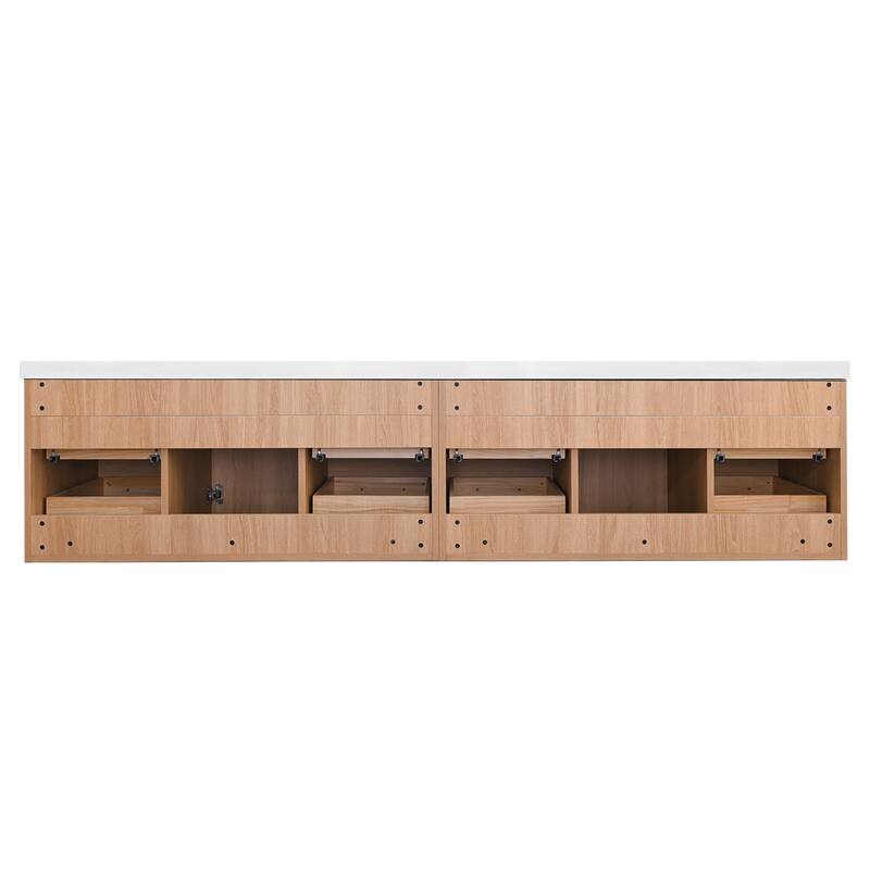 StellarArc 84 in Wall Mounted Double Sink Bathroom Vanity with Integral Sink Top