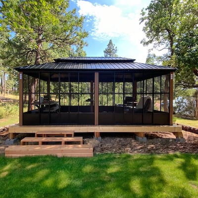PURPLE LEAF Double Top Outdoor Sunroom Screen House Patio Hardtop Gazebo