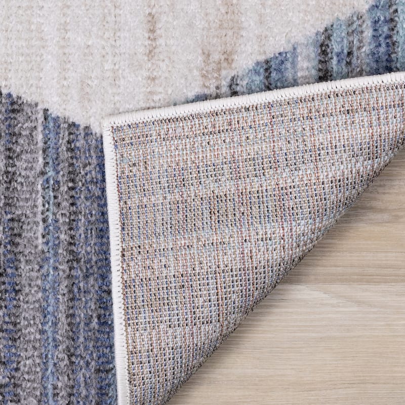 Fitzgerald Collection - Blue/Cream/Grey Distressed Geometric Rug