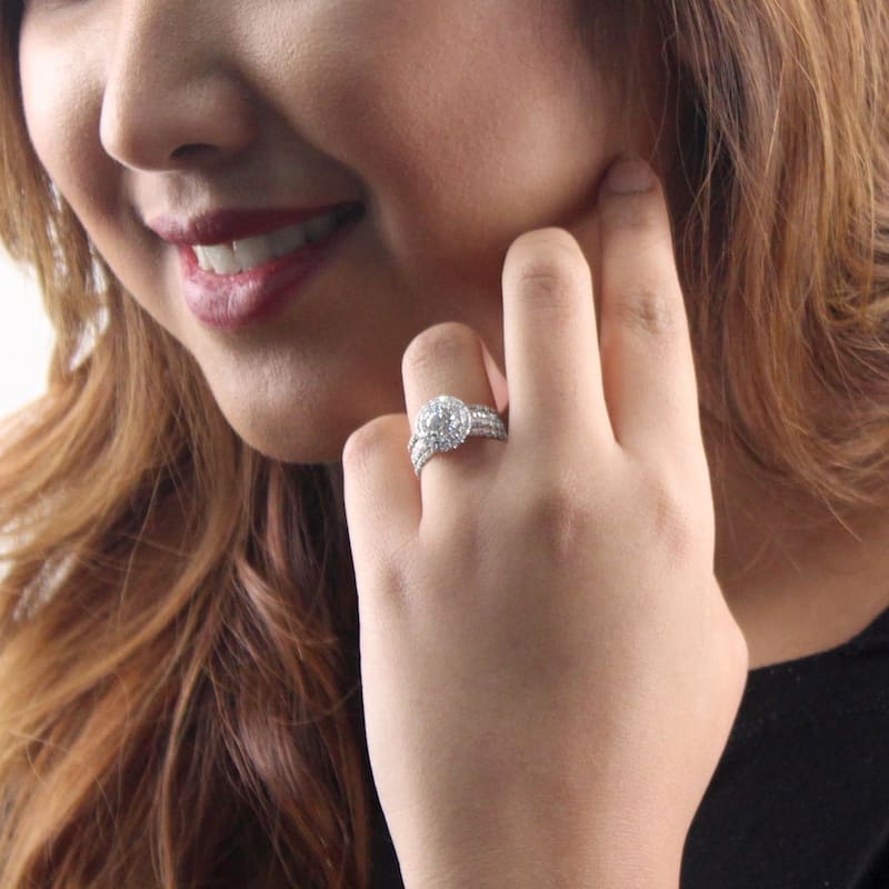 Auriya 2 3/8ctw Round Diamond Halo Engagement Ring 3Pc Set 14k Gold