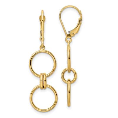 Curata 14k Yellow Gold Circle Dangle Leverback Earrings - 43.4x11.95mm