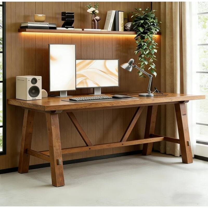 70.87" Solid Wood Large Desks, Long Office Desk, Executive Computer Desk, Home Office Workstaticon, Work Writing Table
