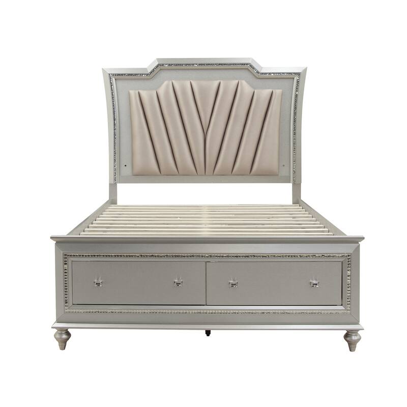 Coronet Beige and Champagne White Storage Plaform Bed with LED