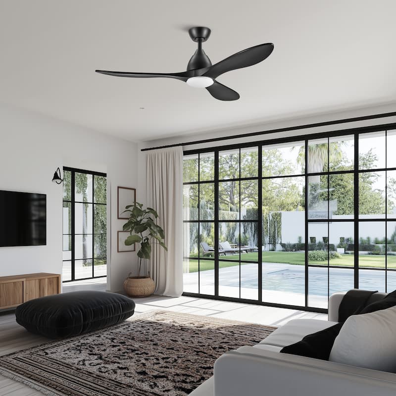 CO-Z Mid-century Modern 3 - Blade Smart LED Ceiling Fan with Dimmable Light and Remote - 52 Inches - Matt Black
