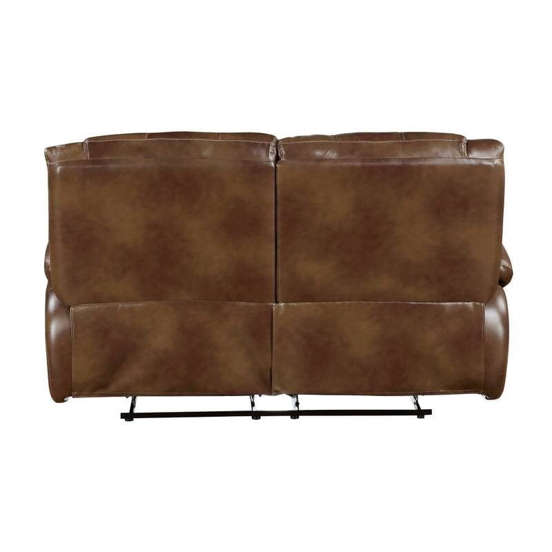 Licot Manual Double Recliner Loveseat, Glossy Brown Leather, 64 Inch
