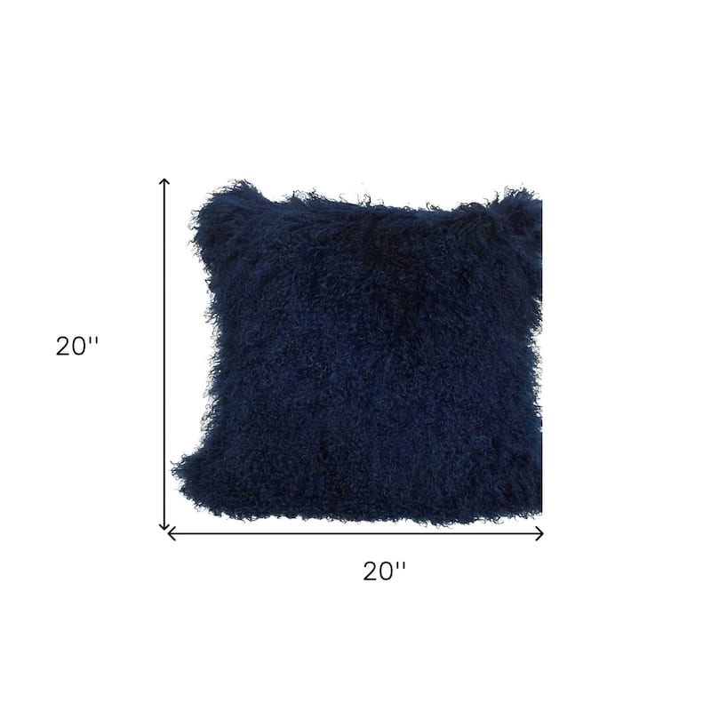 20" Navy Blue Genuine Tibetan Lamb Fur Pillow With Microsuede Backing