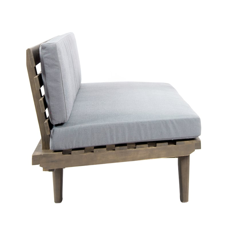 Roomfitters Outdoor 4-Piece V-Shaped Acacia Wood Sofa Set with Coffee Table, Gray Cushions