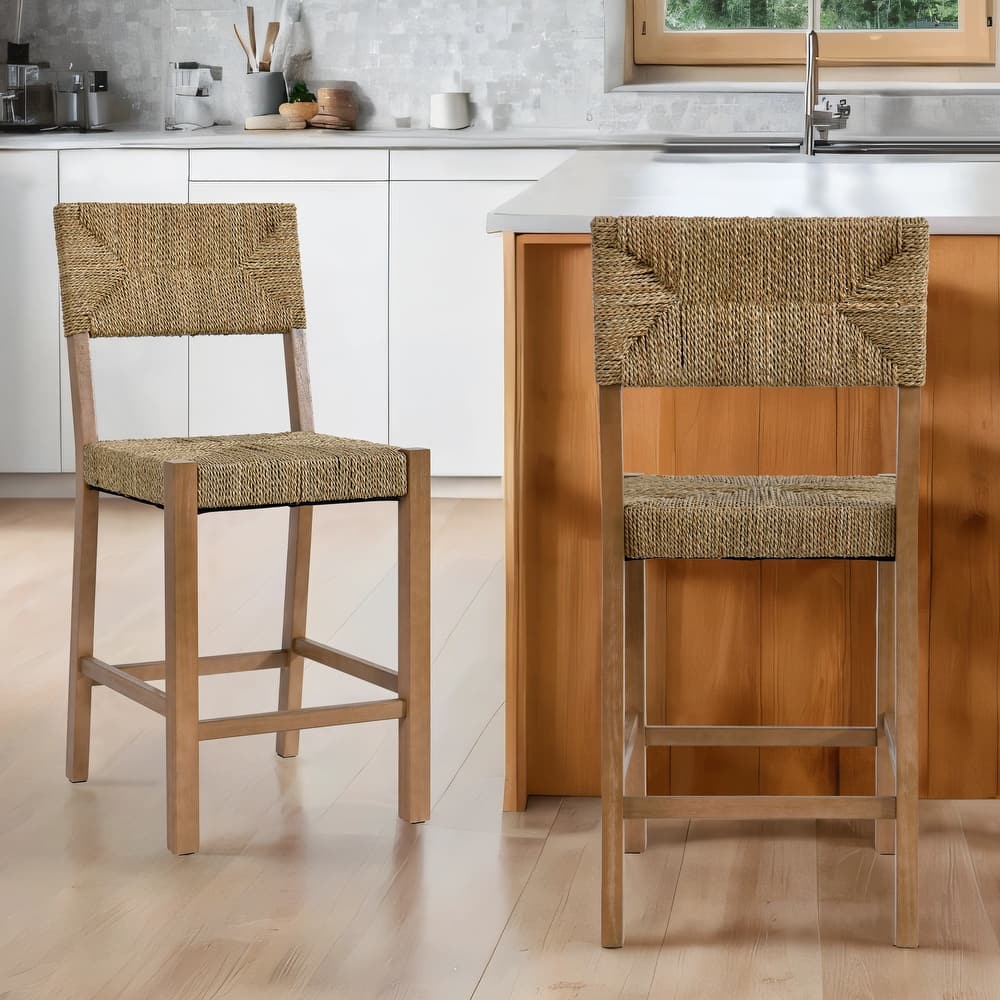 Couture 24" Height Weave Seagrass Rattan Counter Stools - 17.6"W x 20.7"L x 39.4"H