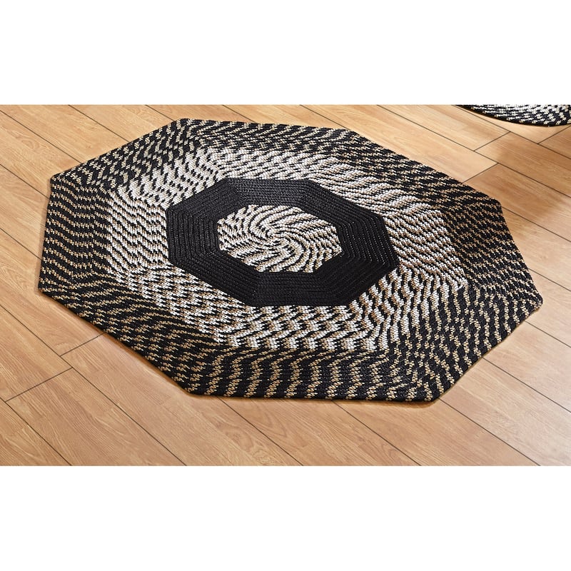 Better Trends Newport Braid Collection 100% Polypropylene Durable & Stain Resistant Double-Sided Reversible Indoor Utility Rug - 48" Octagonal - Black
