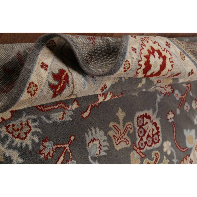 Gray Oushak Indian Rug Hand-Knotted Transitional Wool Carpet - 8'1"x 9'10"