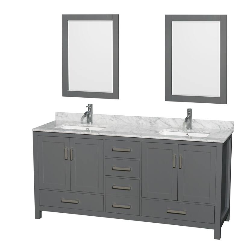 Wyndham Collection WCS141472DUNSM24 Sheffield 72" Freestanding Vanity - Dark Gray / White Carrara Marble Top / Brushed - Steel Finish