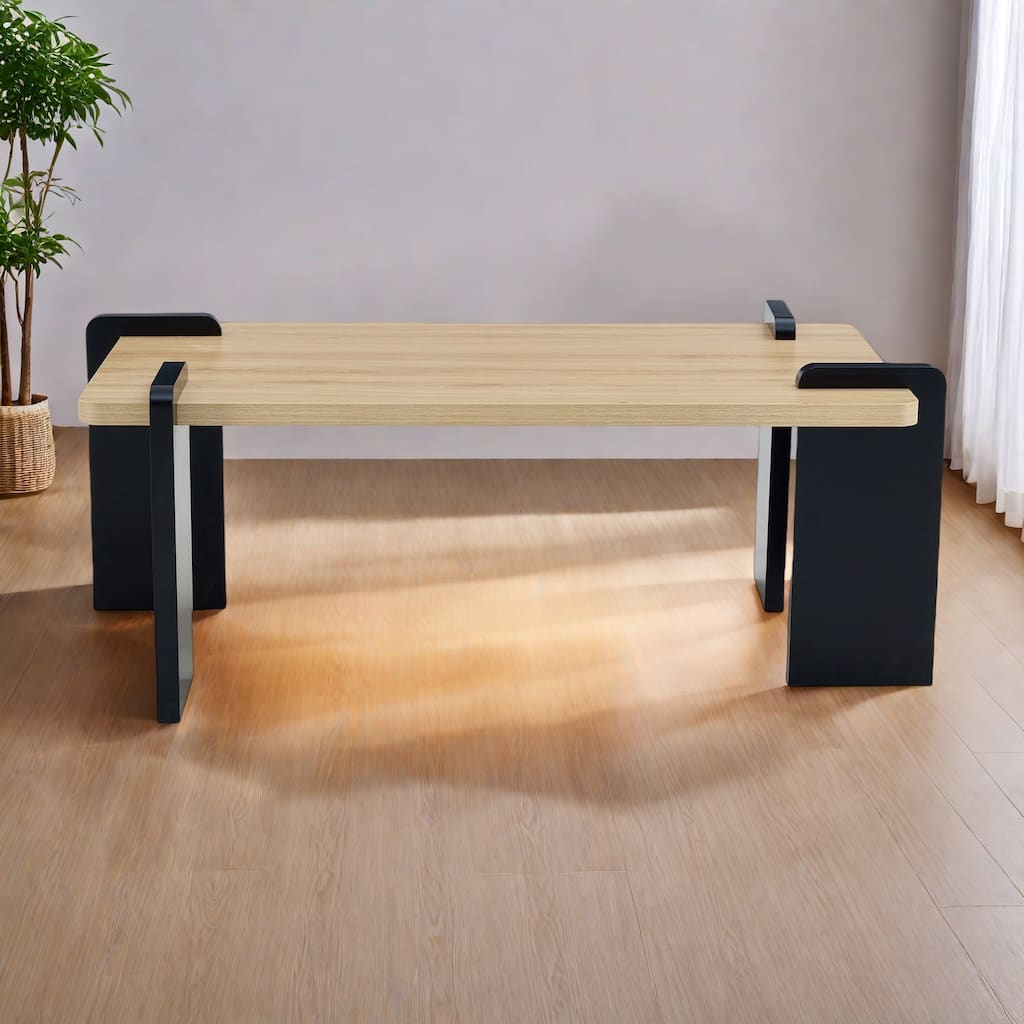 39.3" MDF Modern Coffee Table with Dark Wood Grain and Minimalist Design