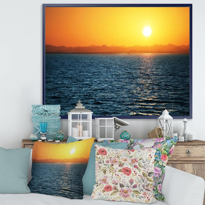 Designart "Beautiful River View At Sunset" Large Seashore Framed Canvas Print