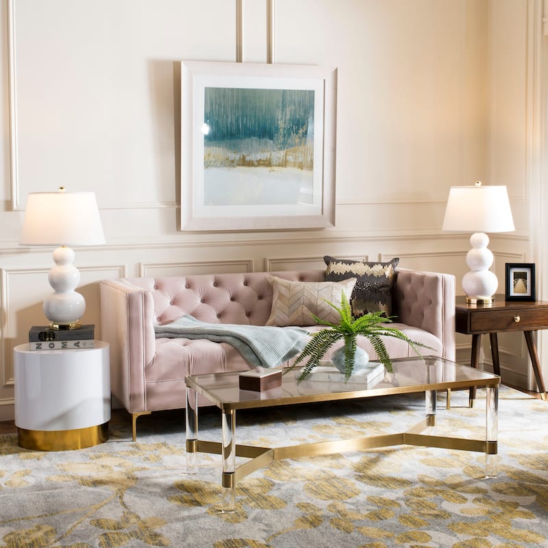 SAFAVIEH Home Vydia Tufted Sofa - 71"W x 35"D x 29"H - Blush/Gold