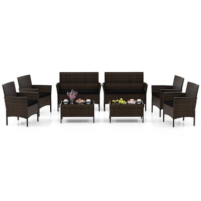 8 PCS Outdoor Rattan Conversation Set Patio Wicker Furniture Set