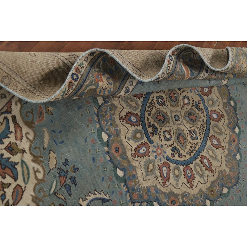 Blue Tabriz Vintage Persian Area Rug Handmade Traditional Wool Carpet - 6'4" x 9'5"