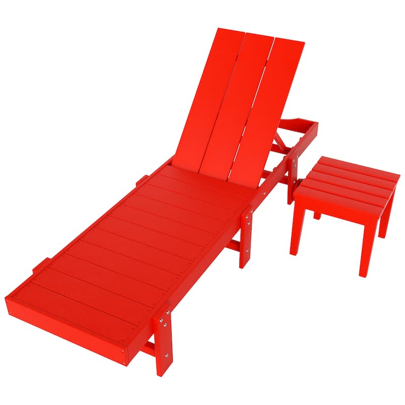 Polytrends Shoreside Modern Poly Eco-Friendly All Weather Reclining Chaise Lounge With Wheels and Side Table (2-Piece Set)