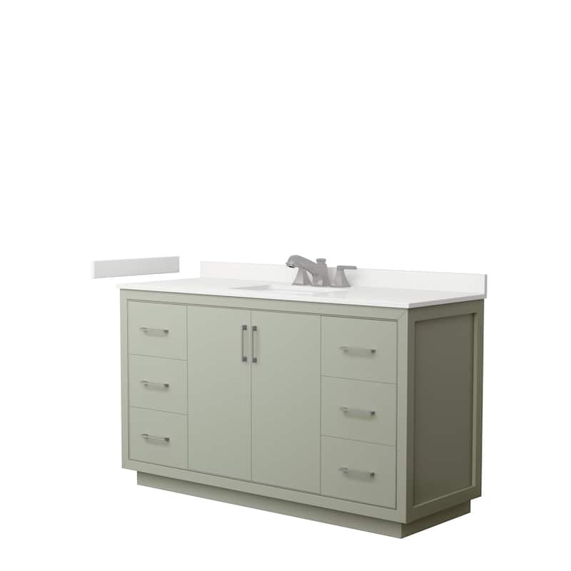 Icon 60-inch Single Vanity, Quartz Top - Light Green, Nickel Trim, White Quartz Top