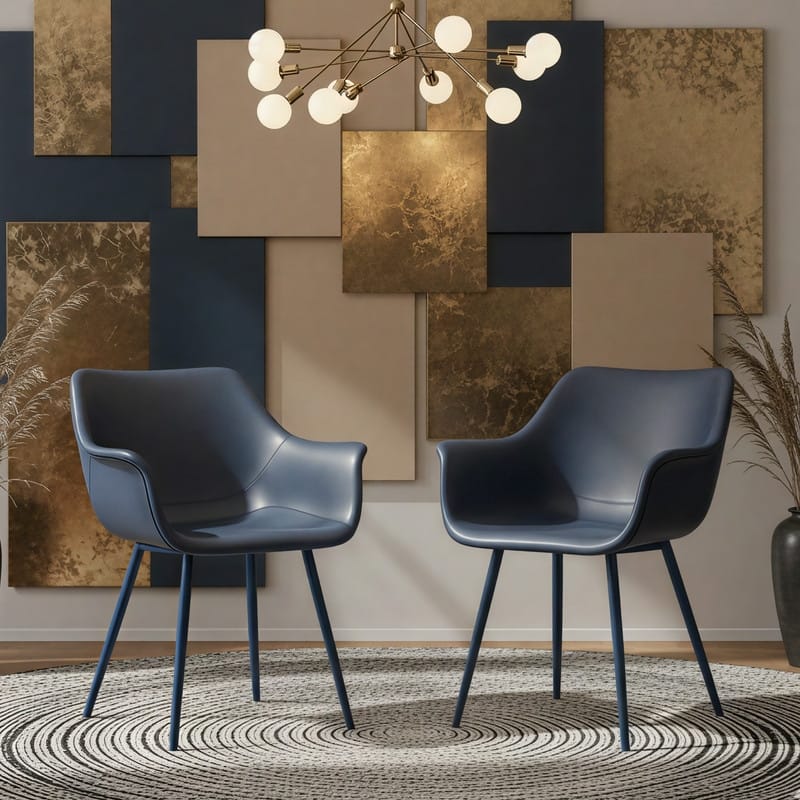 Markley Modern Ergonomic Leather Dining Chair with Curved Backrest and Powder Coated Iron Legs Accent Armchair (Set of 2)