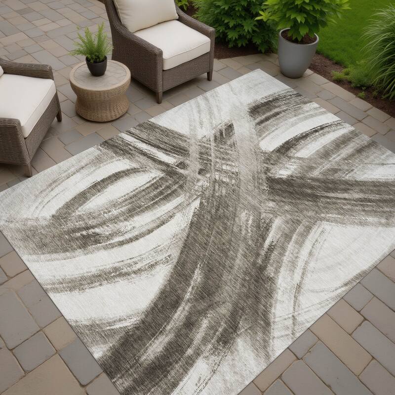 Machine Washable Indoor/ Outdoor Abstract Brushstroke Chantille Rug