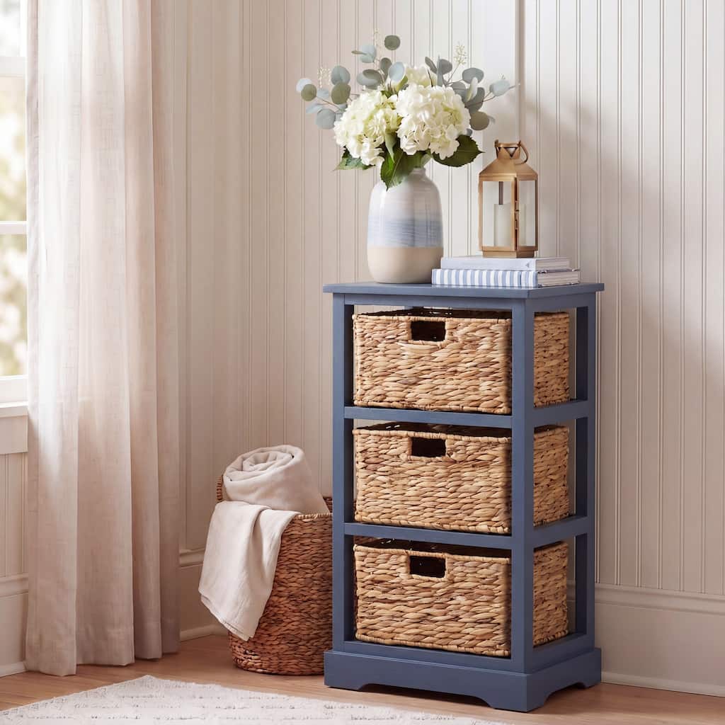 SAFAVIEH Evaline Distressed Black 3 Wicker Basket Storage Unit - 17.3" x 13.4" x 29.5" - 17"W x 13"D x 30"H
