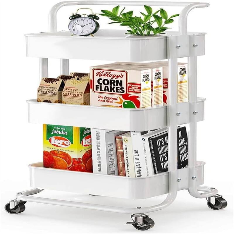 3-Tier Utility Rolling Cart - 15"D x 17"W x 32.28"H - White